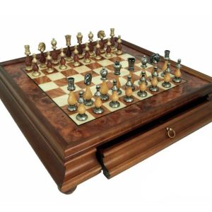 Oriental Solid Brass & Wood Pieces | Brair Elm Board with Drawer | xx Large