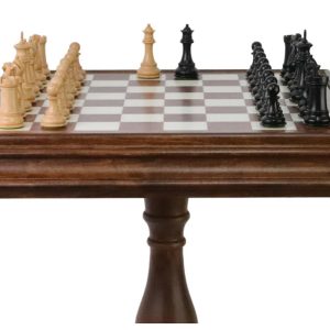 ROYAL KNIGHT | Ebony Chess Pieces | 105mm King Height | Tilia Chess Table with Backgammon | 62mm Squares