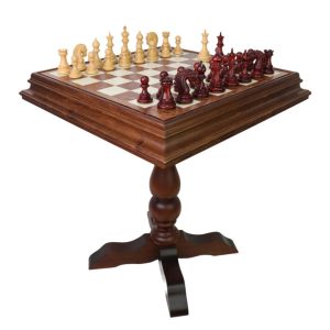 EZEKIEL | Red Bud Rose Chess Pieces | 110mm King | Tilia Chess Table with Backgammon | 62mm Squares