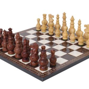 Acacia Chess Pieces | 100mm King | Carved Walnut Chess Board | 37mm Squares