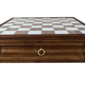 WHITE & BROWN MARBLE CHESSBOARD | Wooden Drawer & Pedestals | 46.5 x 46.5cm Unit | 46mm Squares | 419AW